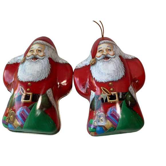 Vintage 90s Santa Tin Christmas Tree Holiday Gift Box Or Decor Container - Picture 3 of 6